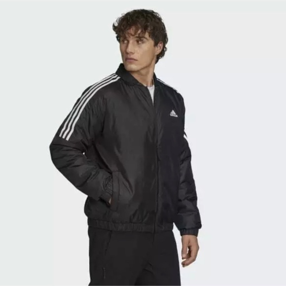 Adidas Men's Outdoor Essentials Al Aire Libre Insulated Black Bomber Jacket - Picture 1 of 9